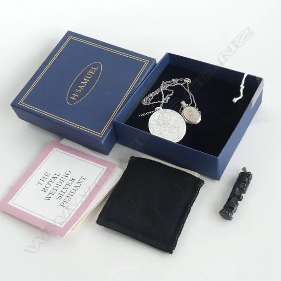 PETER FREY BLACK CORAL PENDANT, FRANKLIN MINT ROYAL WEDDING SILVER PENDANT & STG LOCKET & CHAIN