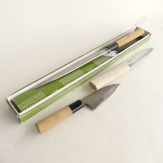 3 JAPANESE CHEFS KNIVES, BOXED L.360, 250, 210mm