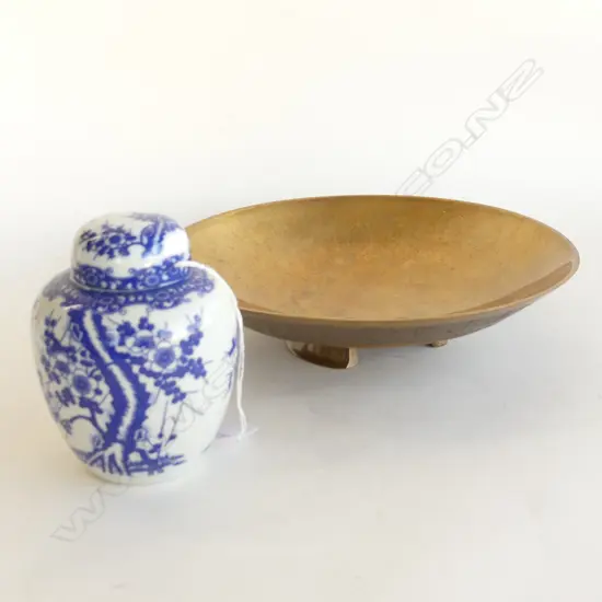 LGE BRASS BOWL 260mm dia + BW GINGER JAR H.120mm