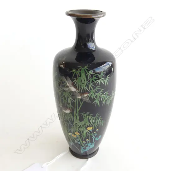 BLACK CLOISONNE VASE SOME CRACKING FAULTS H.185mm