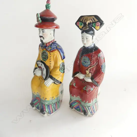 PR CHINESE CERAMIC FIGURINES, EMPORER & EMPRESS, MARKS TO BASES H. 320 & 365MM