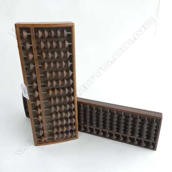 2 OLD WOODEN ABACUS, L. 285 & 385MM