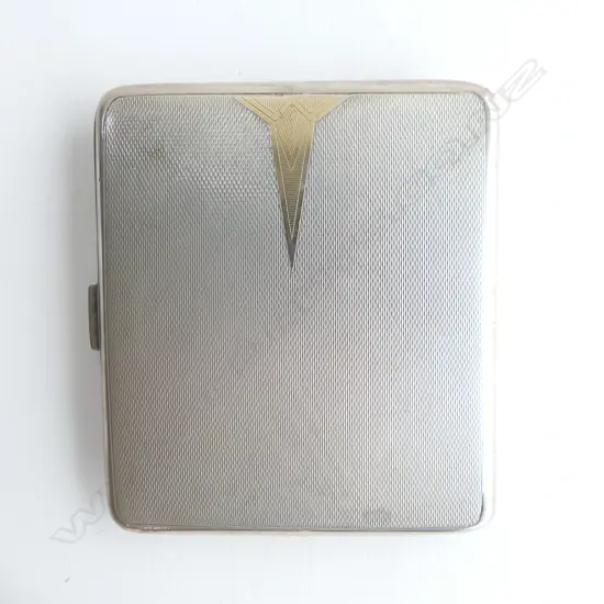 ART DECO SILVER CIGARETTE CASE W GOLD SPIRE L.1936