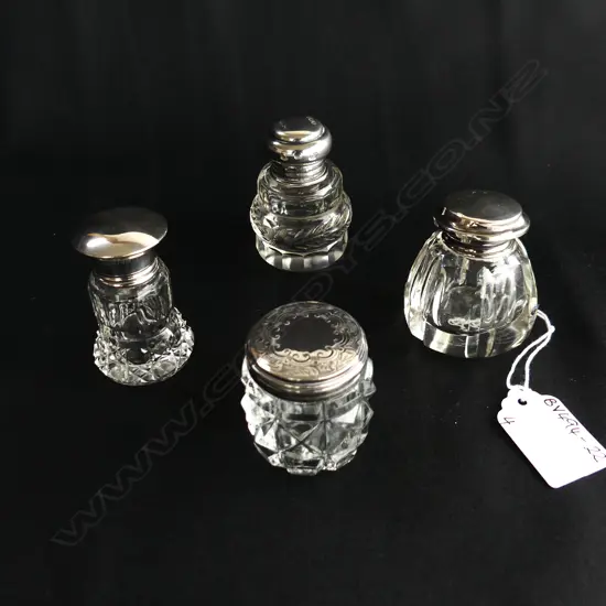 4 STG SILVER LIDDED SM JARS, LARGEST H. 58MM