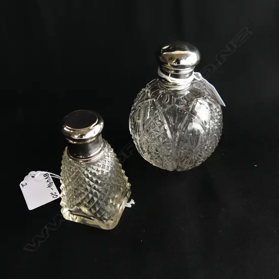 2 CUT GLASS STG SILVER LIDDED DRESSING TABLE JARS (H. 110MM & 78MM)