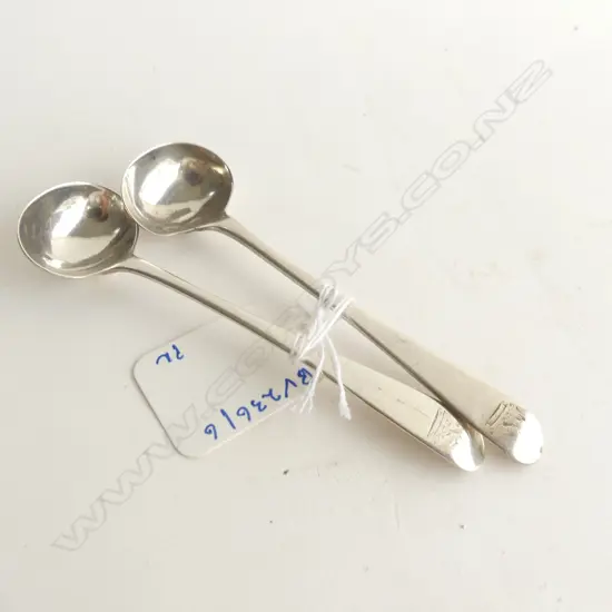 GEO S/S PR MATCHING SALT SPOONS, London 1802 BY WILLIAM ELEY & WILLIAM FEARN.  20 GM LENGTH 100MM
