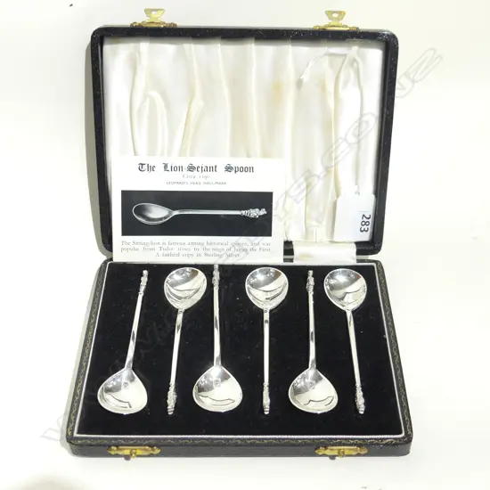 SET 6 CASED STG SILVER REPLICA TUDOR LION-SEJANT SPOONS C1590   73GMS
