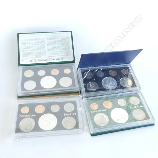 4 NZ RESERVE BANK PROOF COIN SETS; 1977, 1980, 1986 & 1987