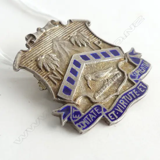 NZ STG SILVER & ENAMEL NEW PLYMOUTH BROOCH MT TARANAKI 