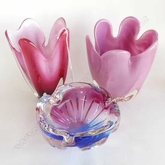 3 ART GLASS VASES H.220mm