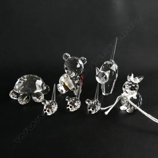 5 SM SWAROVSKI CRYSTAL ANIMALS; CAT, MOUSE, TURTLE, RABBIT & TEDDY BEAR ALL IN ORIG. BOXES