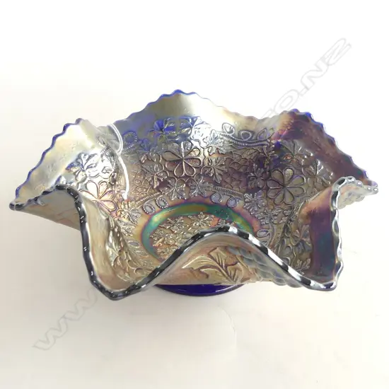 CARNIVAL GLASS DISH IN COBALT BLUE DIA  180MM