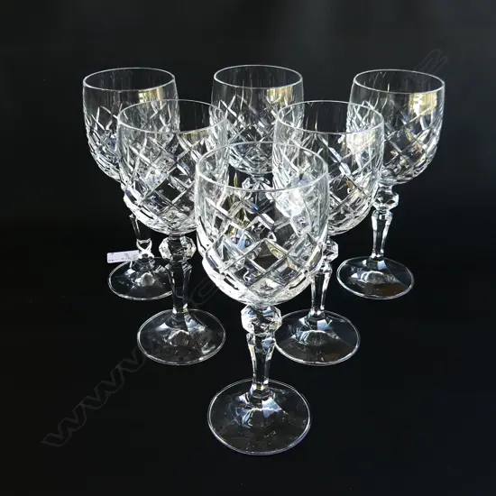 SIX CRYSTAL WINE GOBLETS