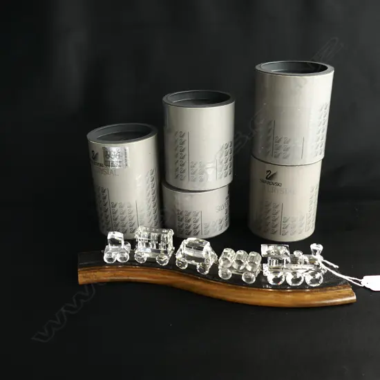 5 PCE SWAROVSKI TRAIN; ENGINE & 4 CARRIAGES + TRACK L.260mm  ALL w. ORIG. BOXES