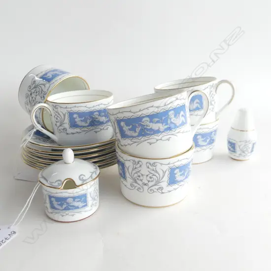 COALPORT REVELRY; 6 CUPS & SAUCERS, SM LIDDED DISH & SALT SHAKER 