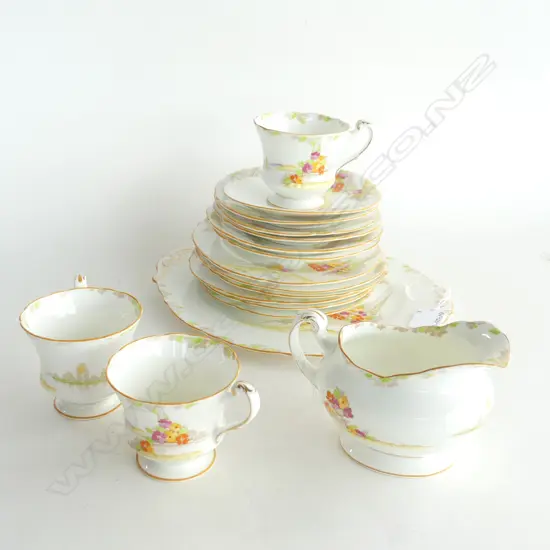 PARAGON 'LAGUNA' DEMITASSE PART SET; 5 TRIOS, MILK JUG, CAKE PLATE + SPARE PLATE & SAUCER