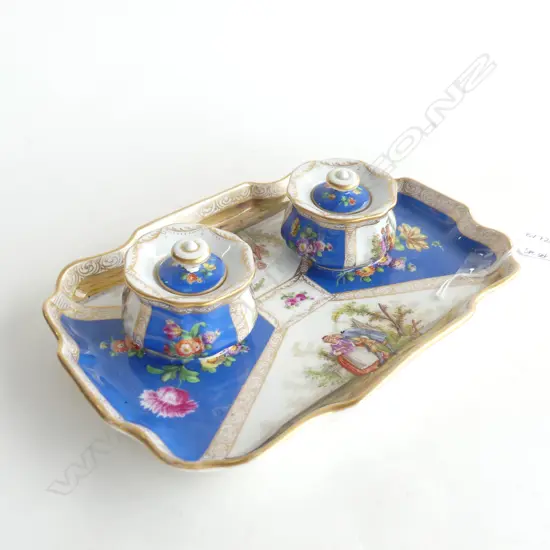 RICHARD KLEMM DRESDEN DOUBLE INKWELL & STAND SET L. 245MM