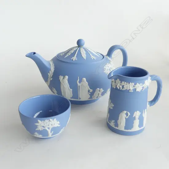 BLUE JASPER 3PC WEDGEWOOD TEASET TEAPOT LID REPAIRED H140MM