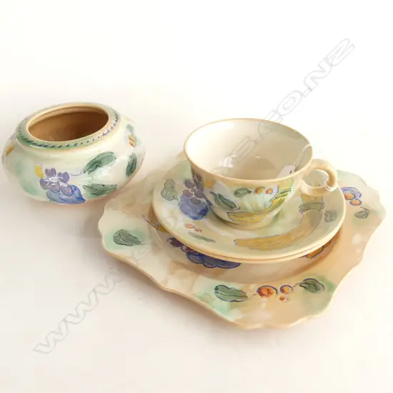 5 PCES ROYAL DOULTON BRANGWYN WARE; SQUARE PLATE, 2 SAUCERS, CUP & VASE 125mm dia