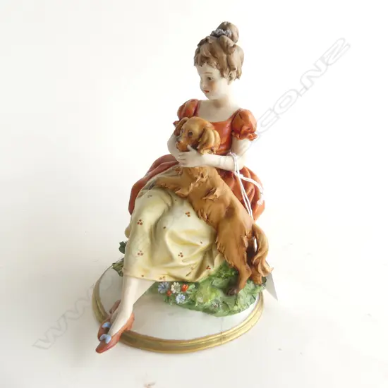 CAPODIMONTE GIRL WITH DOG FIGURINE H. 170MM