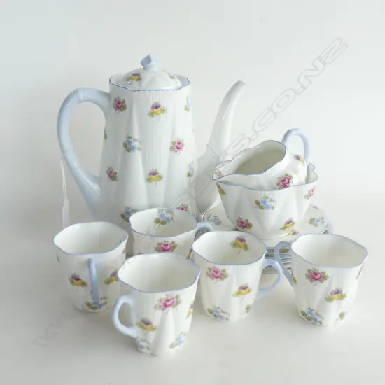 SHELLEY COFFEE POT CREAM SUGAR 5 CUPS & 6 SAUCER  COFFEE SET POSIE PAT 