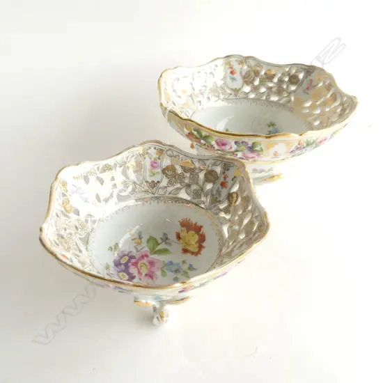 NEST OF 2 DRESDEN STYLE PIERCED FOOTED BOWLS, DIA  165 & 215MM