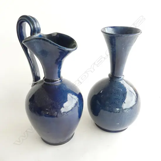 2 JOVA RANCICH ATTRIBUTED BLUE GLAZED STUDIO CERAMIC VASES H.255mm