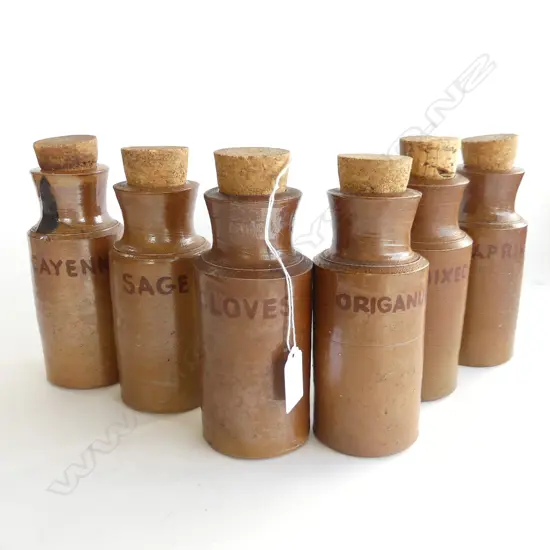 6 COLONIAL SALT GLAZED STORAGE JARS H.180mm