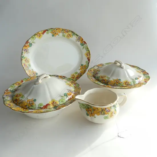ROYAL DOULTON NASTURTIUM PART SERVICE TWO LIDDED TUREENS ONE PLATTER AND ONE GRAVY BOAT