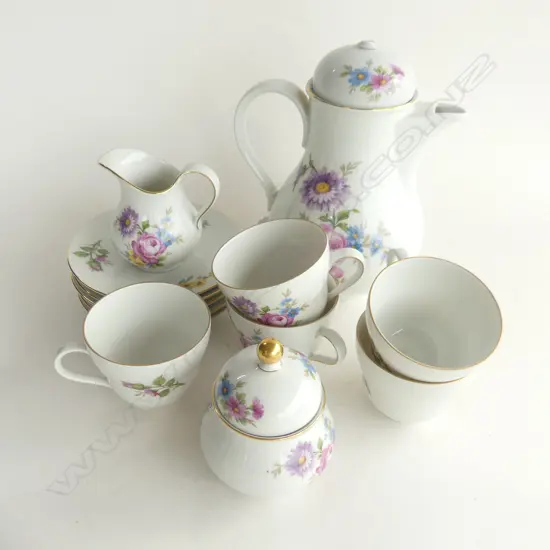 BARVARIAN FLORAL COFFEE SET  COFFEE POT LID AF CREAM  LIDDED SUGAR & 5C/SS