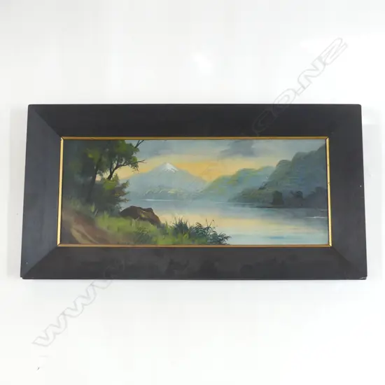 COLONIAL LANDSCAPE OIL, EBONISED OAK FRAME 235x590mm