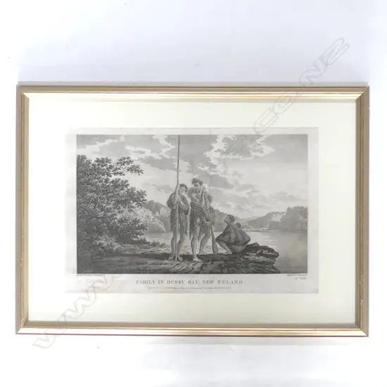 WILLIAM HODGES 'FAMILY AT DUSKY BAY' COOKS VOYAGES COPPERPLATE ENGRAVING C. 1773 H. 270 X W. 395MM