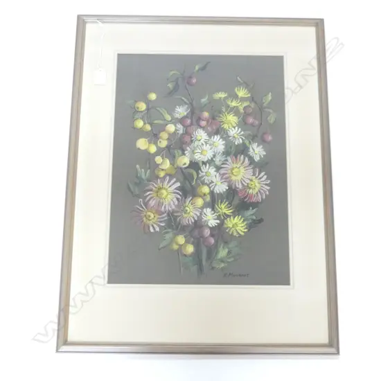 ELISE MOURANT 'CHRYSANTHEMUMS AND CRAB APPLES' PASTEL STILL LIFE 490x355mm