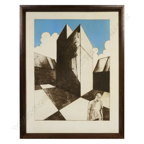 GEOFF DIXON UNITLED DRYPOINT ETCHING, 1/11 (ARCHITECTURE & FIGURE)