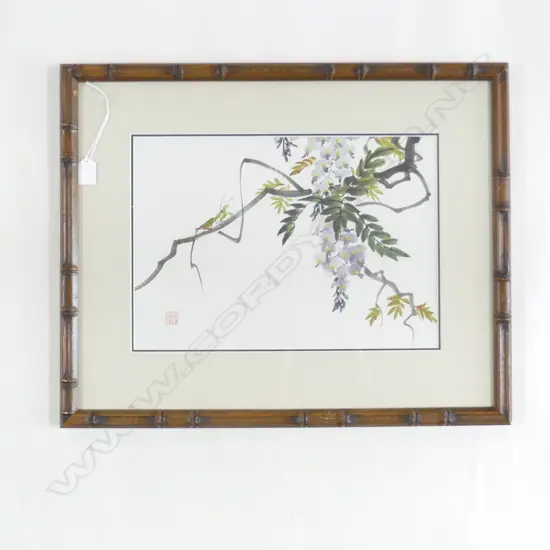 ORIENTAL WISTERIA W/C FAUX BAMBOO FRAME 280x400mm