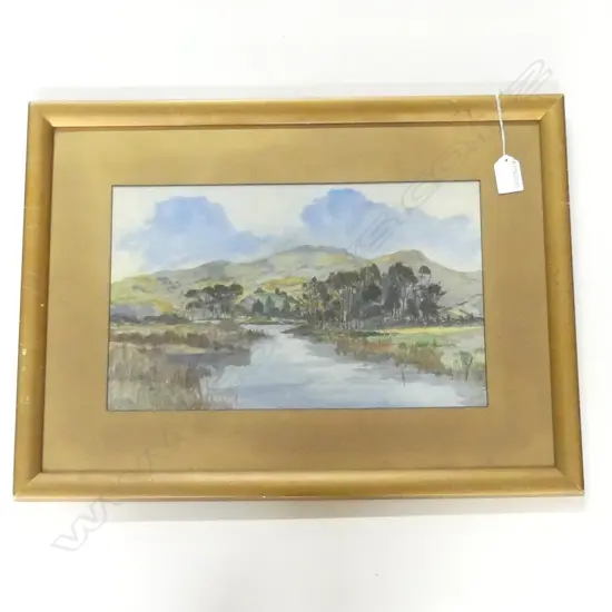 HEATHCOTE RIVER WATERCOLOUR, SIGNED M. HALL, FISHERS CALLERY CHCH 520 X 380MM