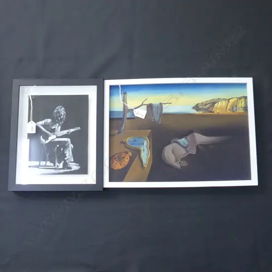 2 ARTWORSK; DALI PRINT 285x410mm + JIMMY PAGE LED ZEP WHITE PAINT ON BLACK PAPER 230x180mm