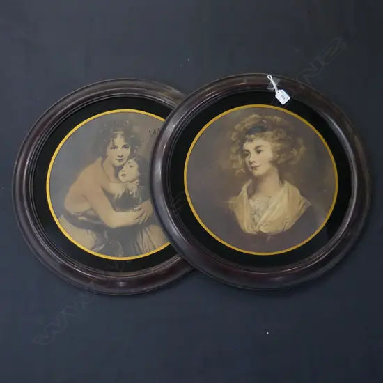 TWO VINTAGE FRAMED PORTRAIT PRINTS, DIA.440mm
