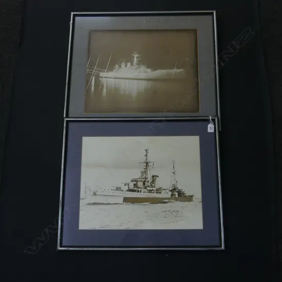 TWO VINTAGE BATTLESHIP PHOTOS, FRAMED, 620 x 520mm