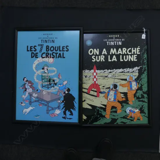 TWO FRAMED TIN TIN POSTERS,  690 X 490mm