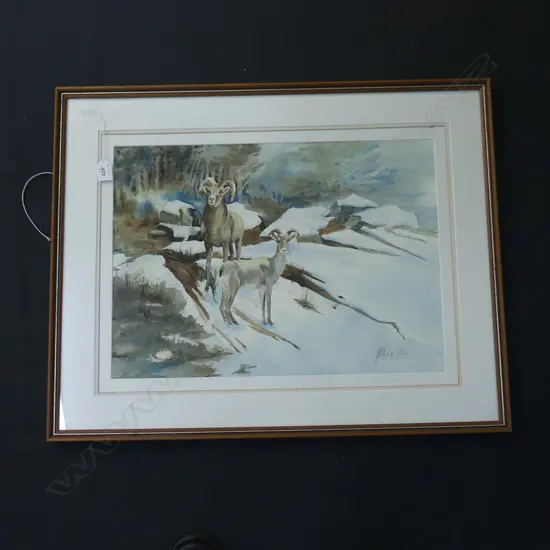 AILLEN DIKE W/C - MOUNTAIN GOATS IN SNOW 390x540mm