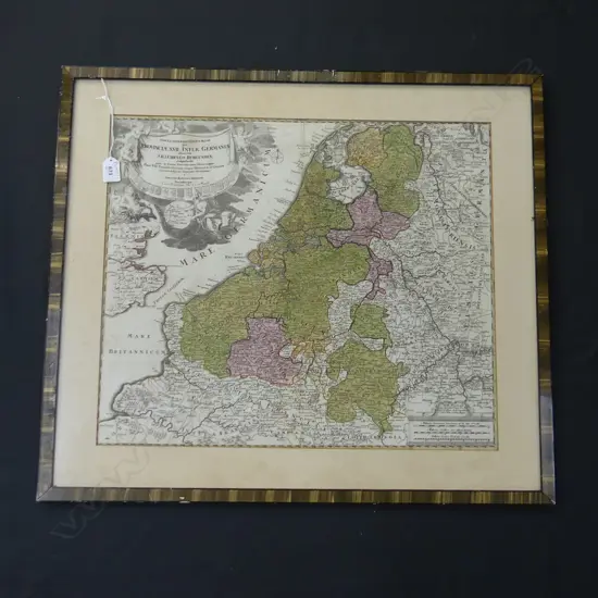 JOHANN BAPTIST HOMANN HAND COLOURED MAP OF HOLLAND & BELGIUM C.1710 470x550mm