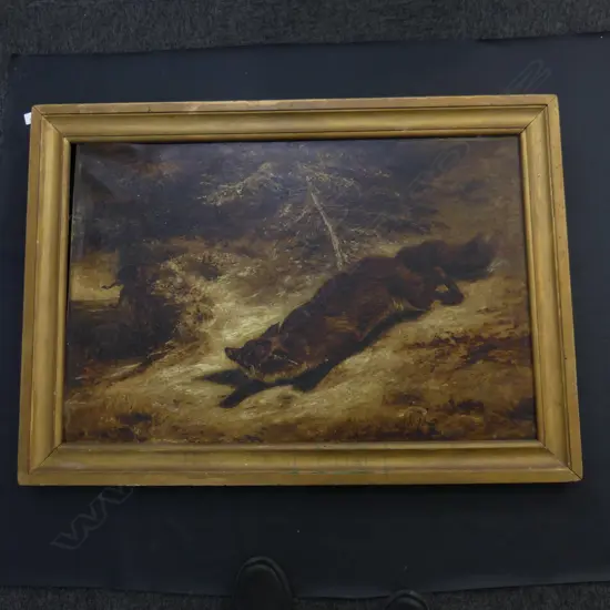 LGE ANTIQUE FOX OIL; ARTIST UNKNOWN, GILT FRAME 590x900mm