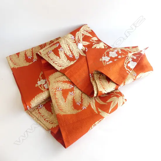 TRADITIONAL JAPANESE SILK WOVEN OBI SASH - ORANGE & GOLD 