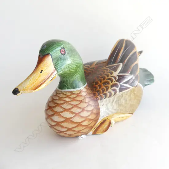 CARVED WOODEN PAINTED DUCK L.390mm