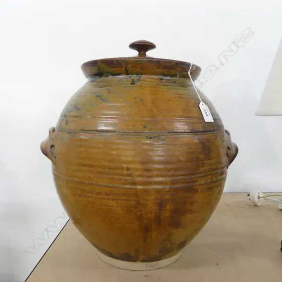 LGE LIDDED POTTERY STORAGE JAR H.400mm
