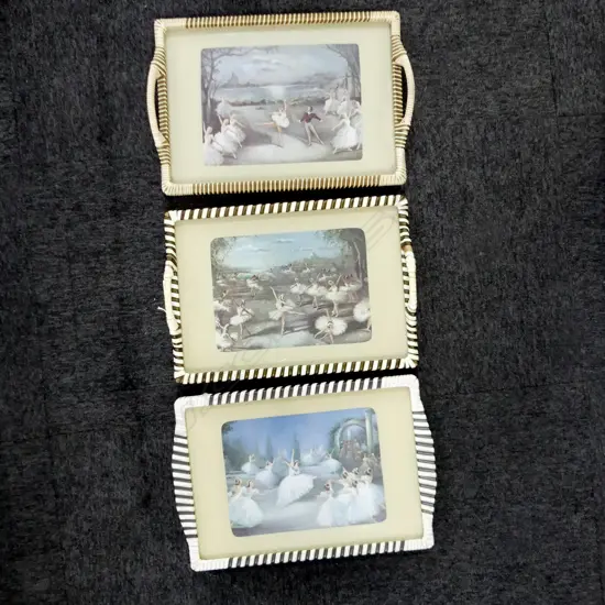 3 RETRO DINNER TRAYS w. BALLET PRINTS 450x320mm