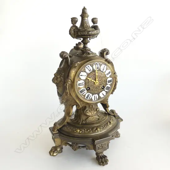 ORNATE FRENCH STYLE METAL MANTLE CLOCK w. KEY H.360mm