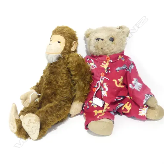 VINTAGE SOFT TOY MONKEY (H. 385MM) & BEAR (H. 400MM)