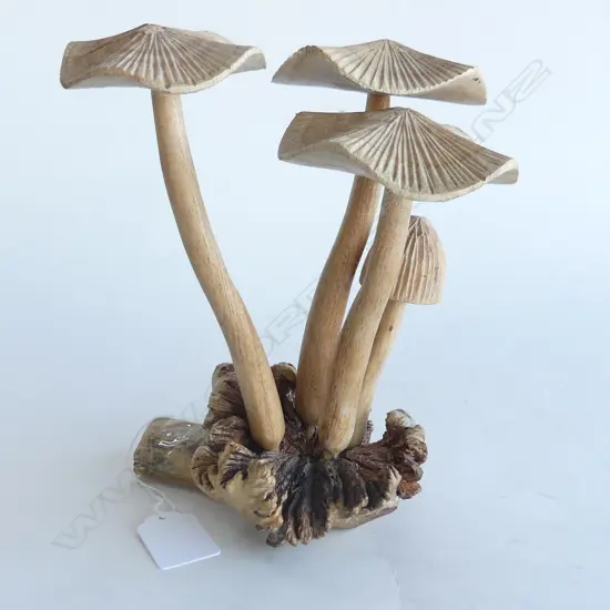 DACTYLANTHUS (WOOD ROSE) w. 4 CARVED WOODEN MUSHROOMS H.190mm